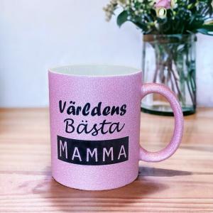 Mugg Världens bästa mamma, rosaglittrig