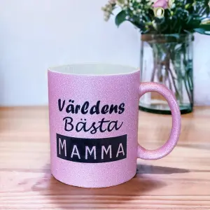 Mugg Världens bästa mamma, rosaglittrig