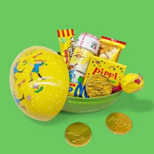Påskägg Pippi Långstrump med godis och såpbubblor (15cm)