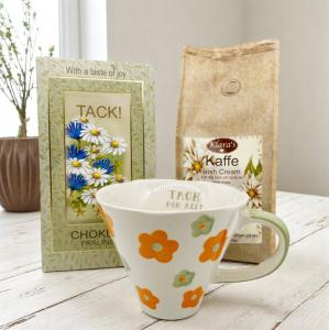 Presentset Tack (mugg, chokladpraliner och kaffe)
