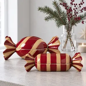 Candy sk&aring;l med lock, 2-set, vinr&ouml;d/beige