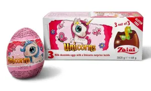 Choklad&auml;gg 3-pack Unicorn med &ouml;verraskning (enh&ouml;rning)