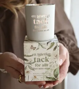 Ljuslykta Ett hj&auml;rtligt tack, fr&aring;n Majas lyktor s&auml;ljs till f&ouml;rm&aring;n f&ouml;r Barncancerfonden