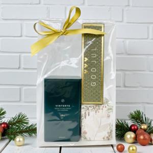 Presentset God Jul i cellofan, Te, praliner och tomte