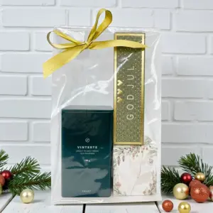 Presentset God Jul i cellofan, Te, praliner och tomte