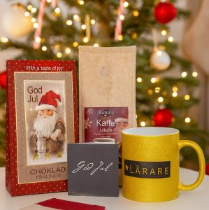 Presentset God Jul Lärare, praliner, kaffe, mugg & kort