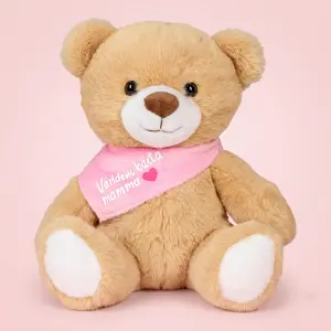 Nalle med rosa scarf V&auml;rldens B&auml;sta Mamma