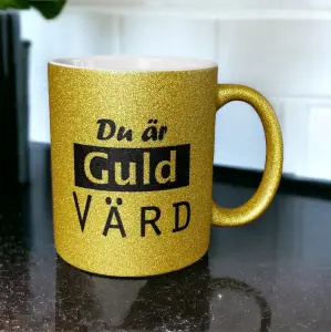 Mugg Du är guld värd, guldfärgad