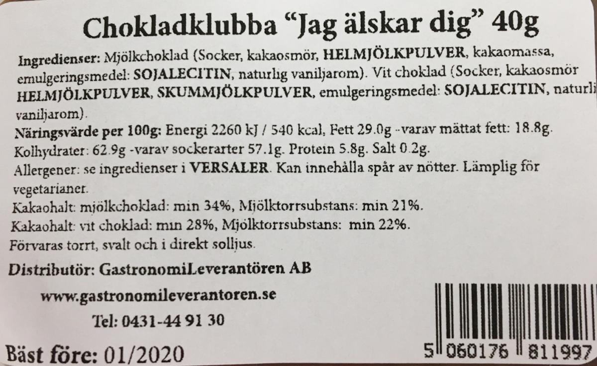 Chokladklubba Jag älskar dig