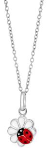 Nordahl Andersen Silverhalsband med blomma och nyckelpiga, 38cm