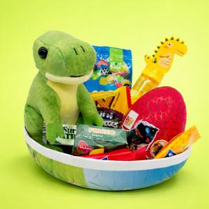 P&aring;sk&auml;gg Dino med gosedjur, skoj och godis (18cm)