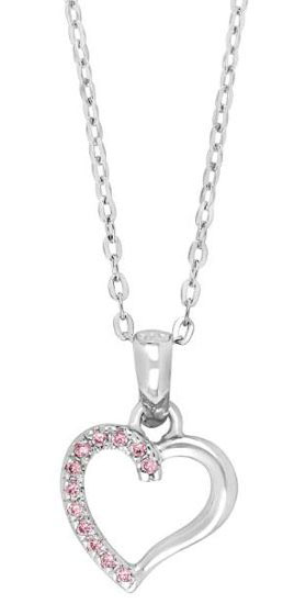 Silverhalsband Silverhjärta m. rosa stenar