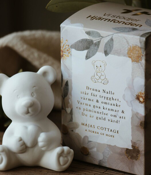 Token/Lyckofigur TeddyBear i gåvobox från Majas lyktor säljs till förmån för Barncancerfonden