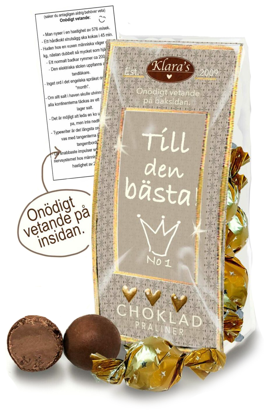 Chokladpraliner Till den bästa - påse med onödigt vetande • Pryloteket