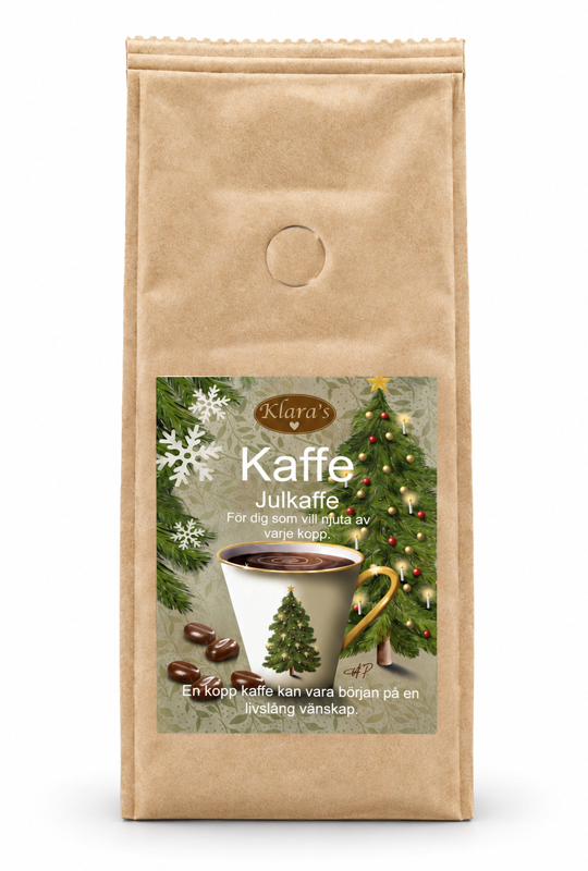 Julkaffe med granmotiv i presentpåse, 200 gram från Klaras Goda Presentdesign