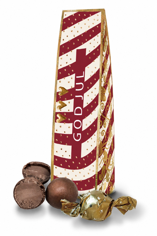 Chokladhälsning God Jul, röd/vit randig