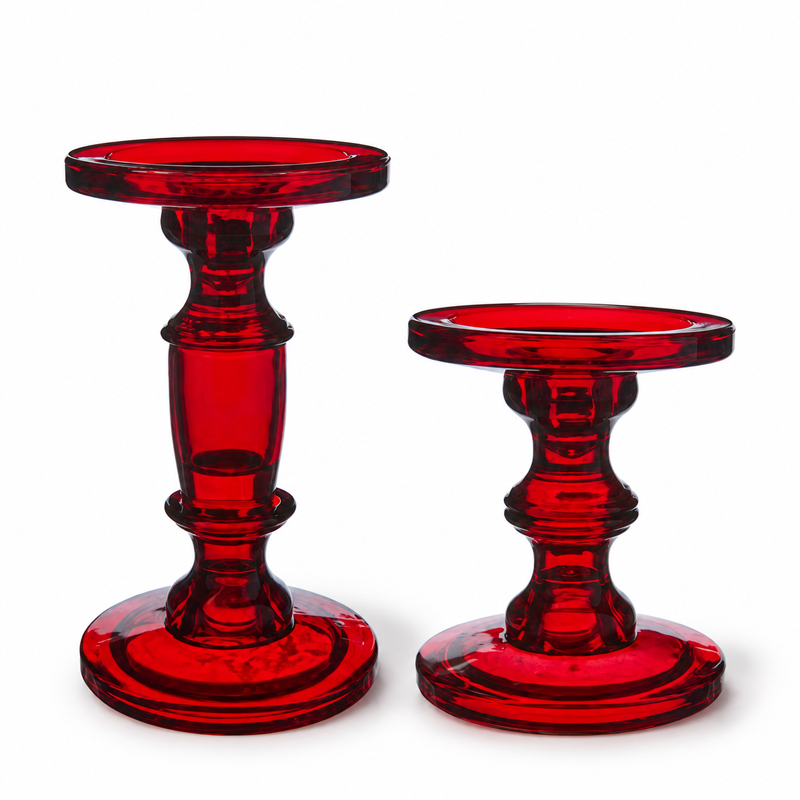 Krista röda ljusstakar i glas 2-set från Wikholm Form