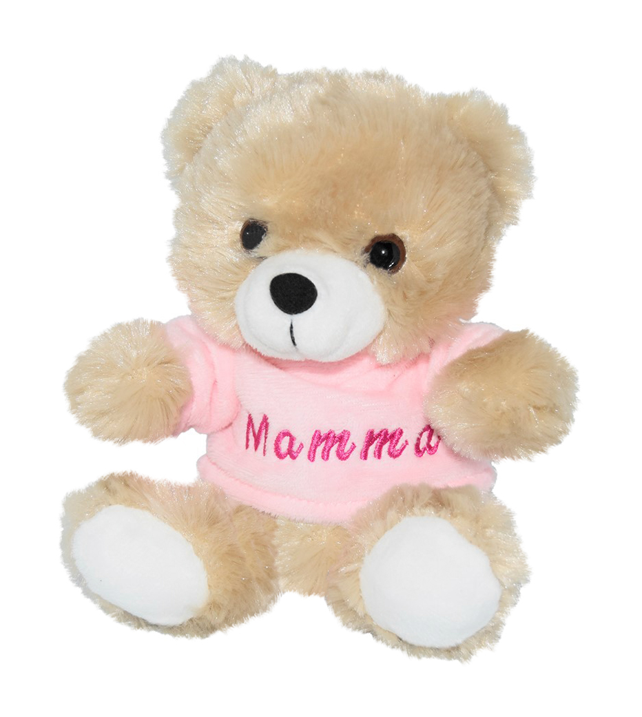 Nalle med rosa "Mamma"-tröja