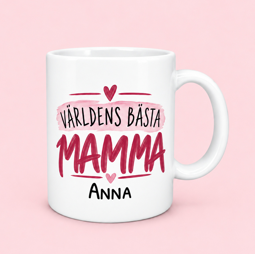 Personlig mugg till mamma med namn – Världens bästa mamma 