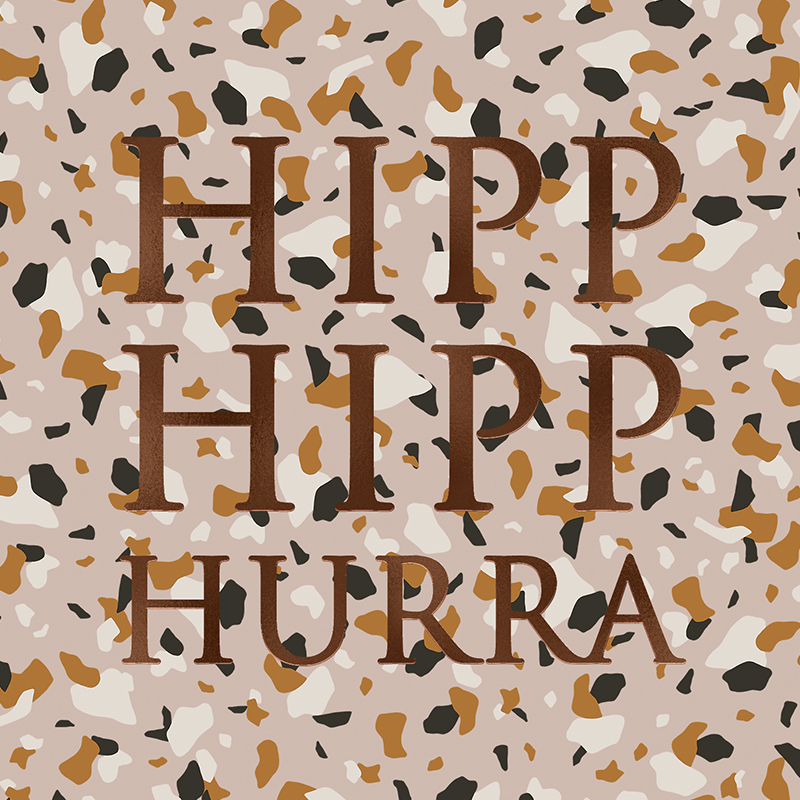 Kort Hipp Hipp Hurra (flerfrgad, folierad text)