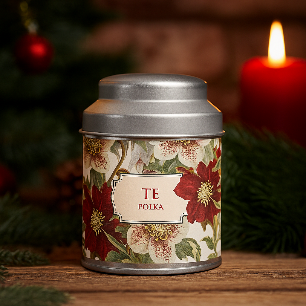 Te Polka, i burk med julmotiv - Sköna Ting