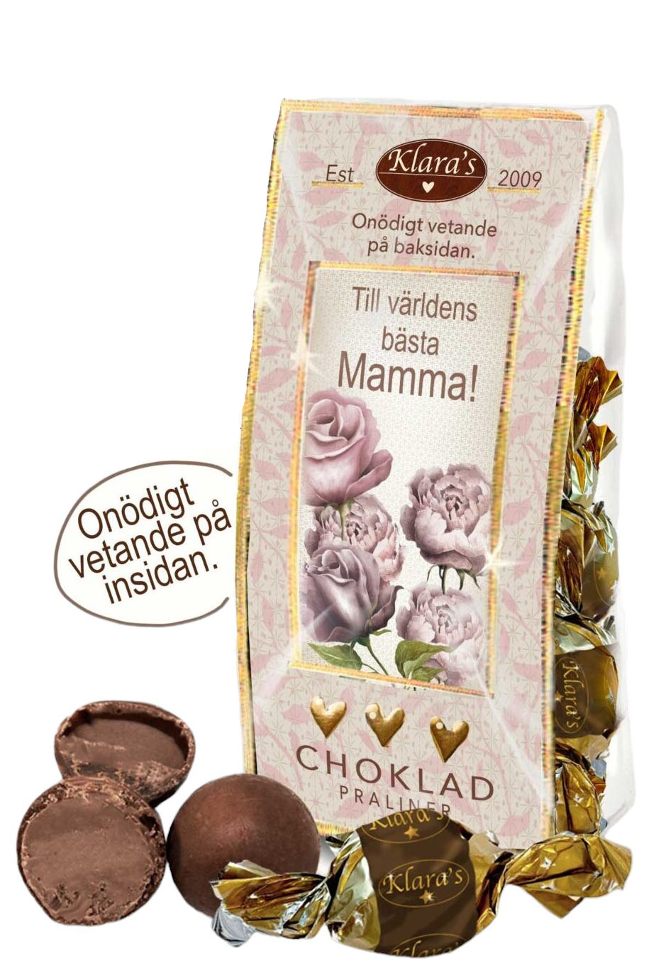 Till Mamma Chokladpraliner - påse med roligt onödigt vetande • Pryloteket