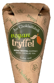 Vegantryffel doppad i mörk choklad, chokladpraliner från Åre Chokladfabrik