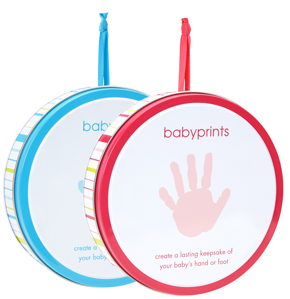 Babyprints hand och fotavtryck i plåtburk (Blå) • Pryloteket