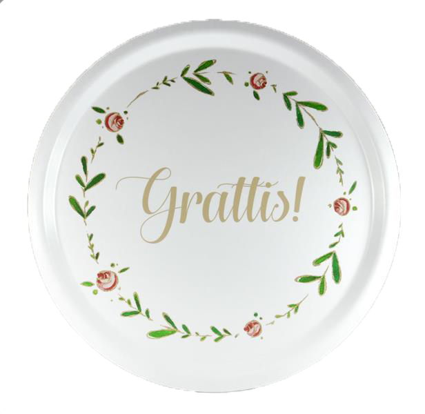 Bricka "Grattis" (rund 31cm) • Pryloteket