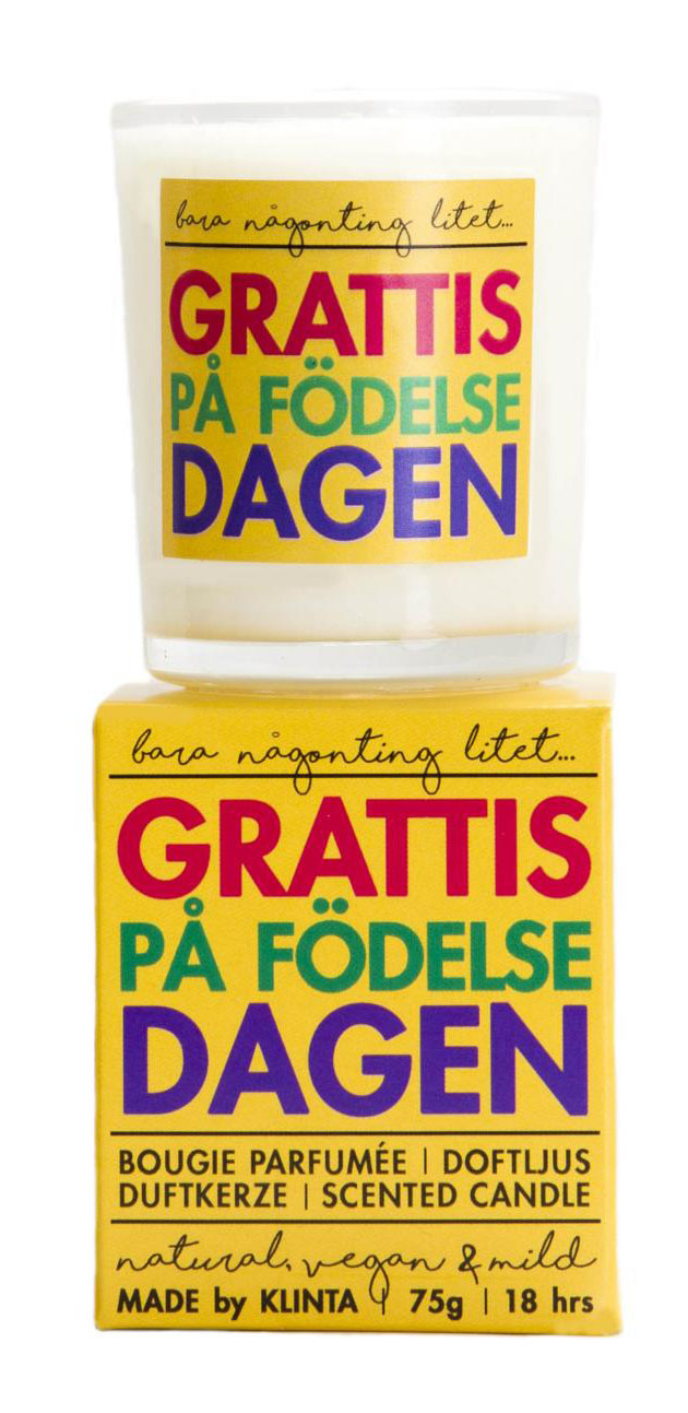 Budskapsljus Grattis p? f?delsedagen - Klinta • Pryloteket