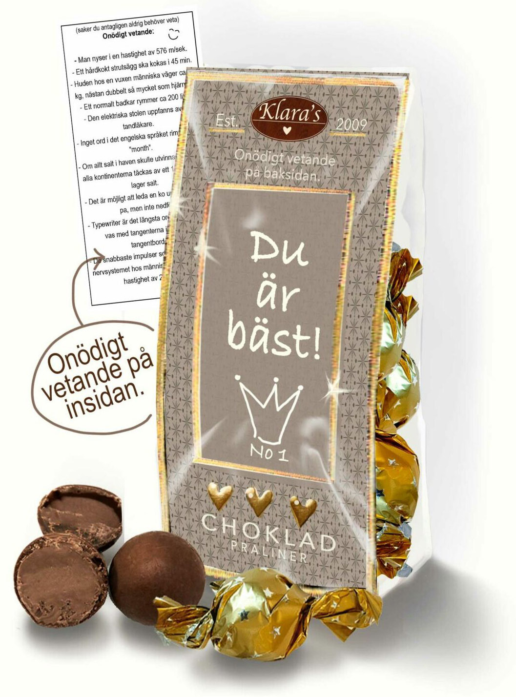 Chokladpraliner Du är Bäst - påse med onödigt vetande • Pryloteket