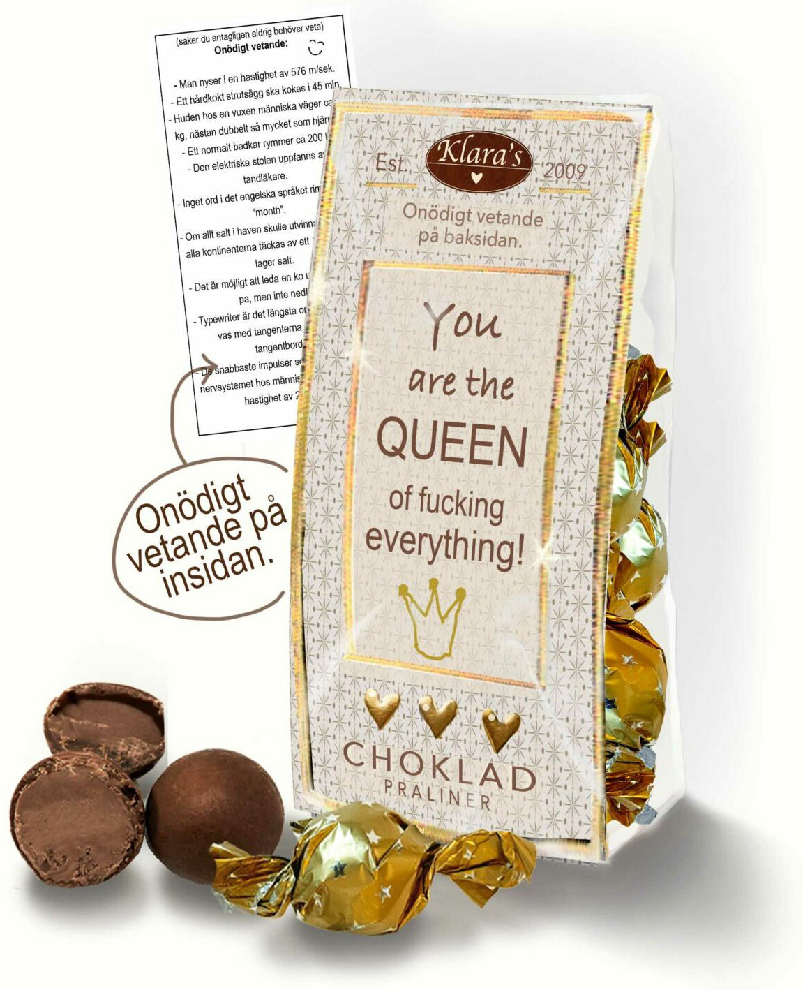 Chokladpraliner The Queen - påse med onödigt vetande • Pryloteket