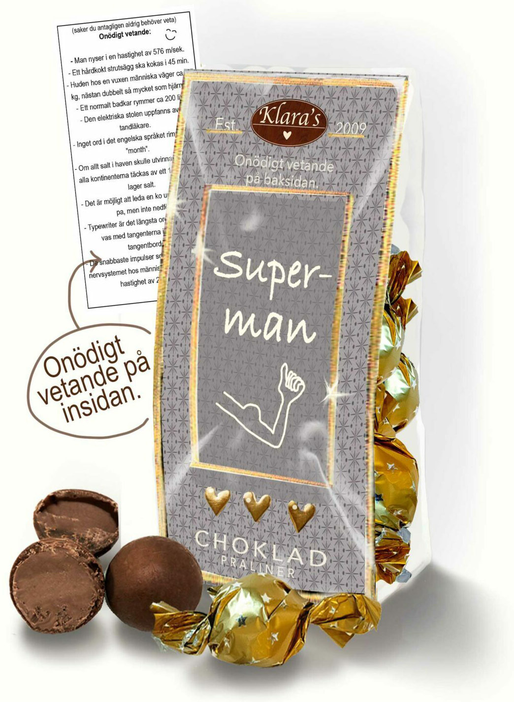 Chokladpraliner Superman - påse med onödigt vetande