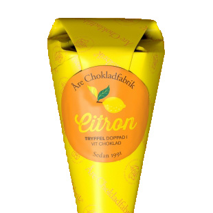 Citrontryffel förpackad i en dekorativ strut, från Åre Chokladfabrik