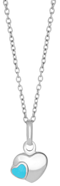 Silverhalsband med blått emaljerat silverhjärta, 38cm