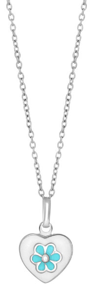 Silverhalsband med hj?rta och bl? blomma, 38cm • Pryloteket