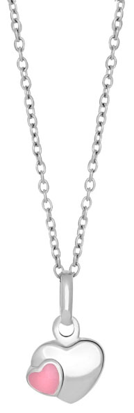 Silverhalsband med rosa emaljerat silverhjärta, 38cm • Pryloteket