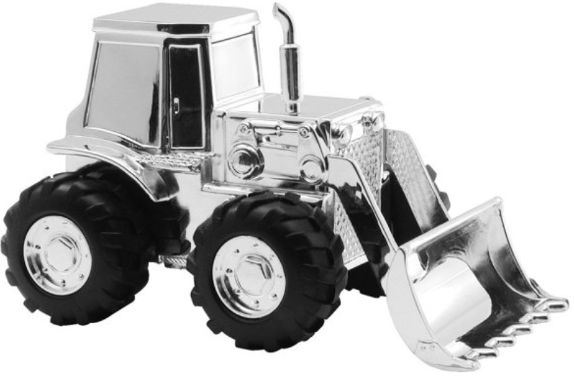 Sparbössa, traktor med frontlastare silver • Pryloteket