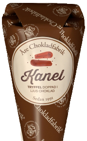 Kaneltryffel doppad i mrk choklad, chokladpraliner frn re Chokladfabrik