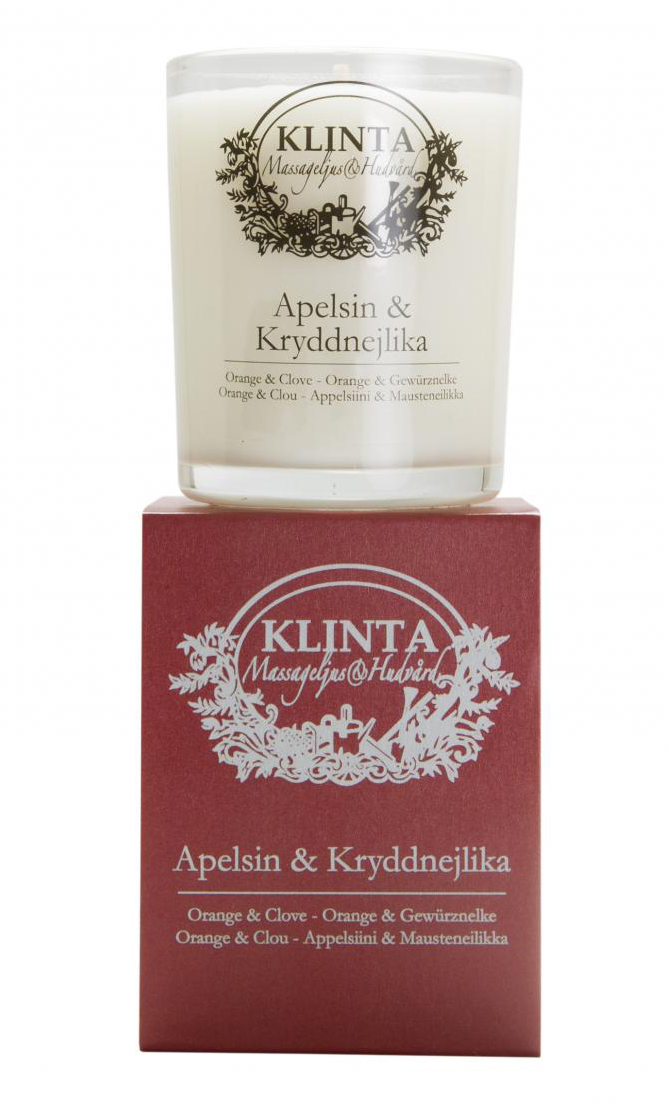 Massageljus/Doftljus Juldoft (Apelsin & Kryddnejlika)- Klinta • Pryloteket