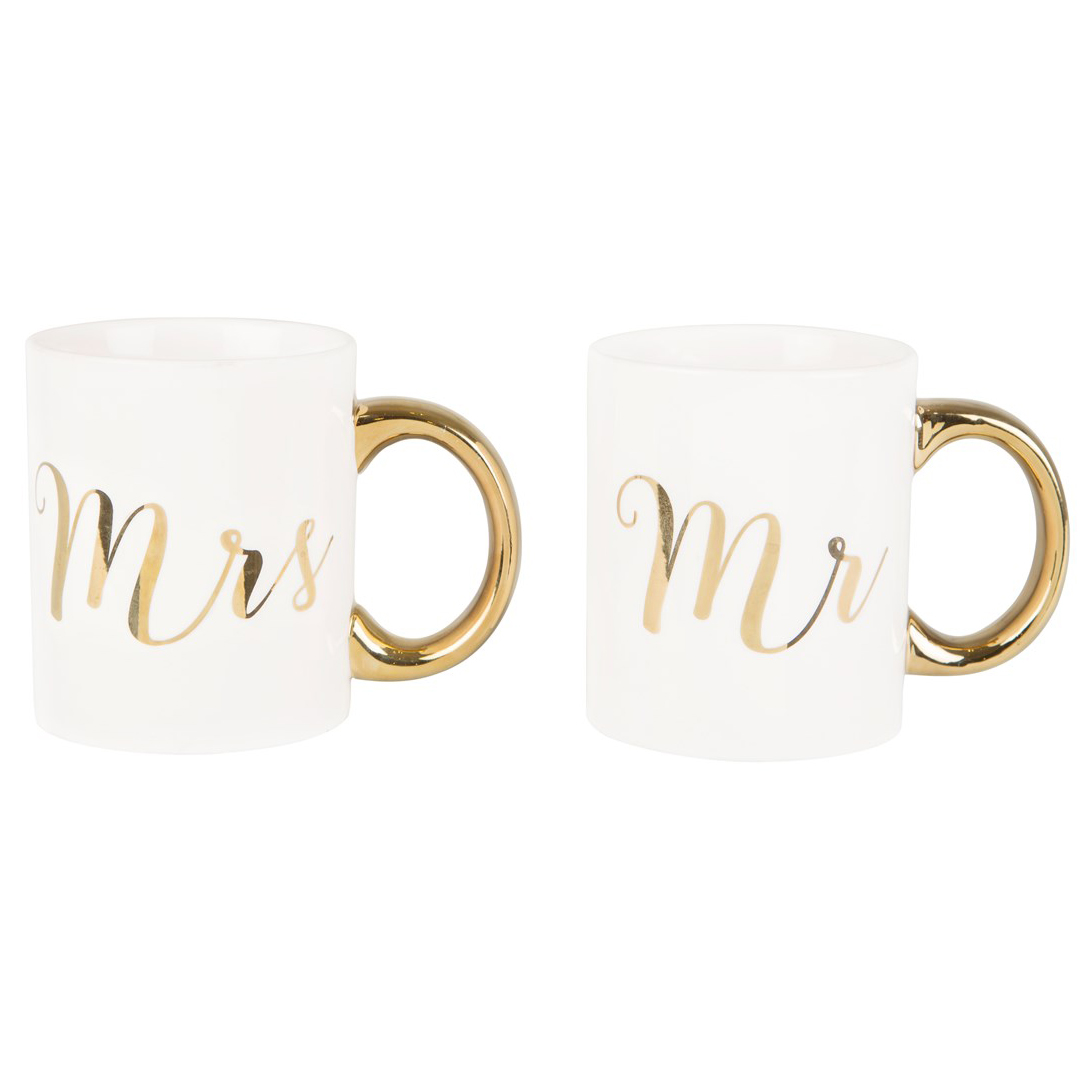 Mugg Mr & Mrs i guld och vitt (Mrs) • Pryloteket