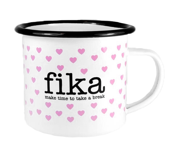 Mugg "Fika", rosa hjärtan • Pryloteket