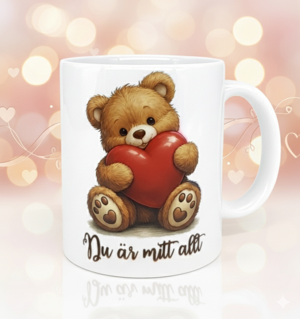 Mugg Du är mitt allt, med teddybjörnsmotiv 