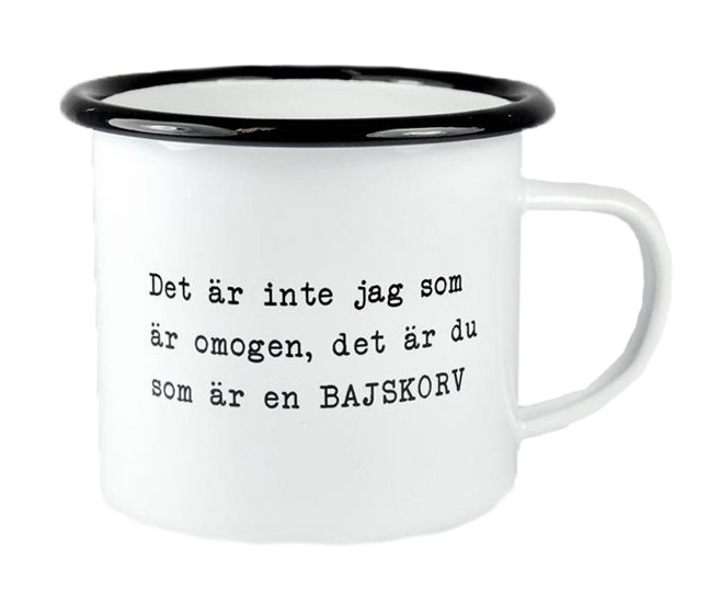 Mugg Omogen bajskorv, emaljmugg