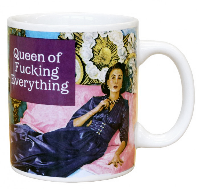 Retro mugg med texten Queen of fucking everything