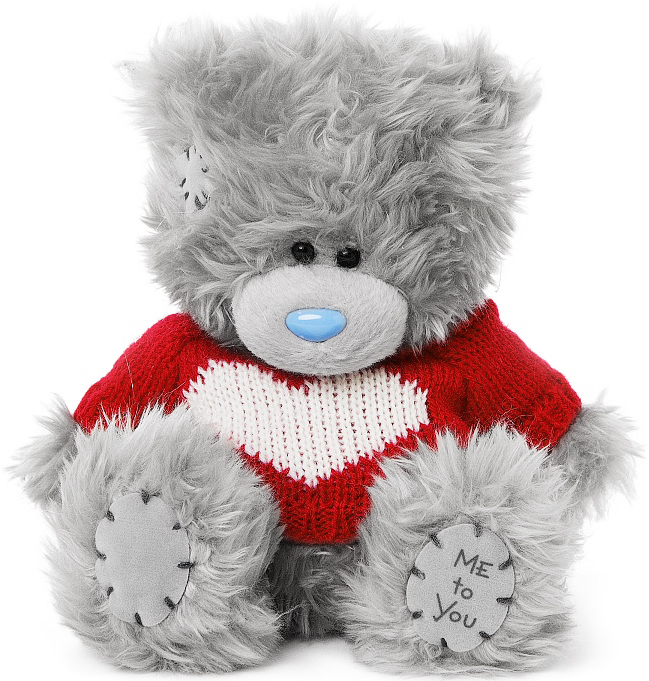 Nalle med stickad tröja (hjärta), 13cm - Me to you (Miranda nalle)