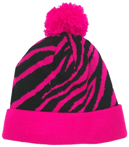 Mössa beanie pom pom, Neonrosa Zebra, Presenteriet.se