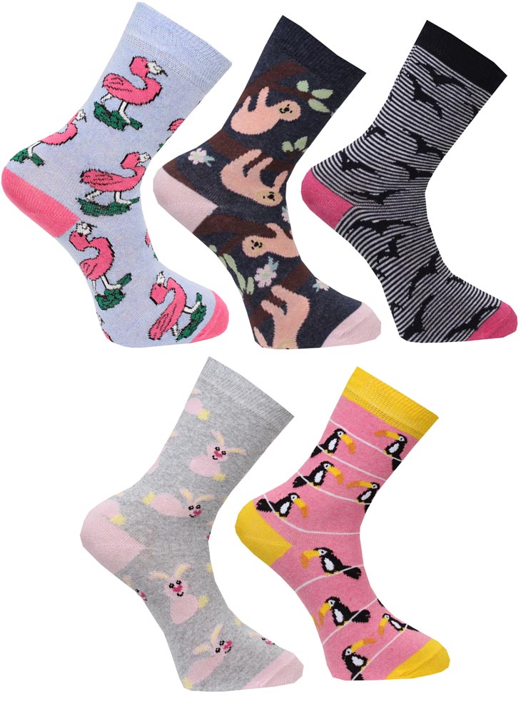 Wiareds Roliga Strumpor till henne - blandade djur motiv (5-pack)