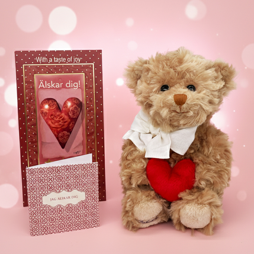 Presentset Nallen Anton, choklad och kort