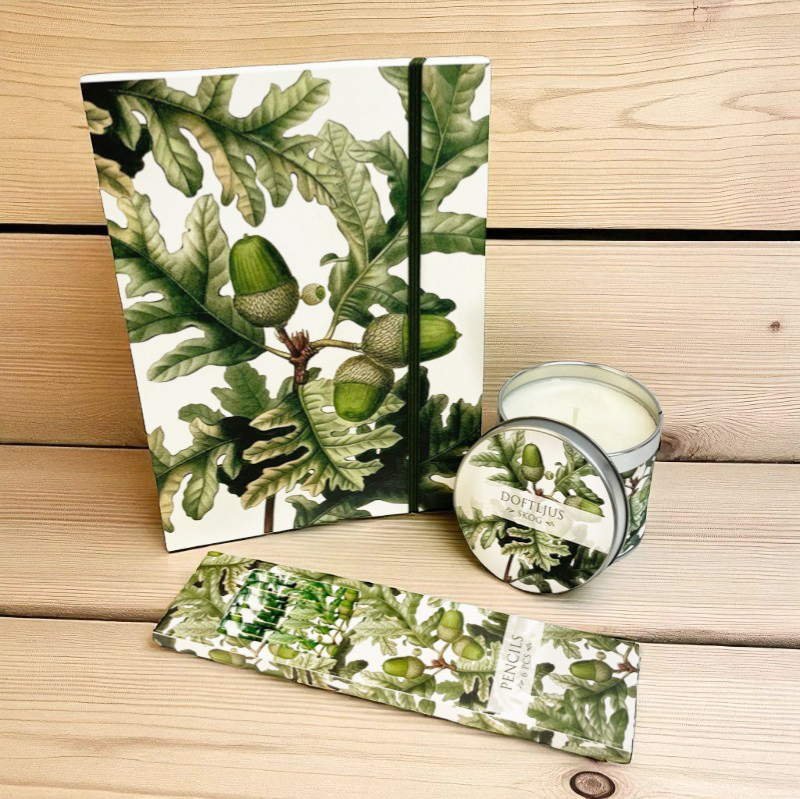 Presentset Ekollon, Anteckningsbok, pennor & doftljus